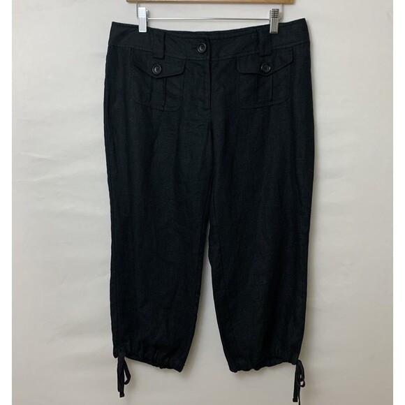 Michael Kors Women's Black Linen Cargo Capri Pants Size 8 Drawstring Hem Beach - Picture 2 of 8